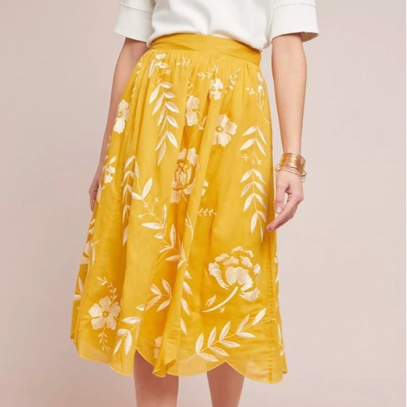 Anthropologie Maeve, yellow embroidered skirt - Picture 3 of 7